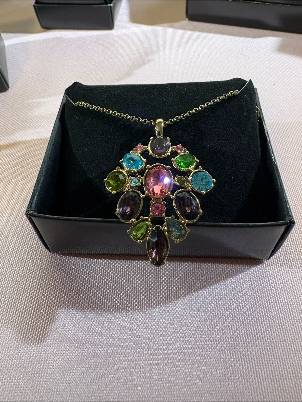 Avon Multicolor Crystal Pendant Necklace - Pink, Purple, Blue, Green